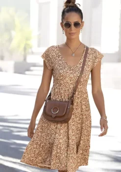 Kurze Kleider|Buffalo Jerseykleid Braun-Creme-Bedruckt