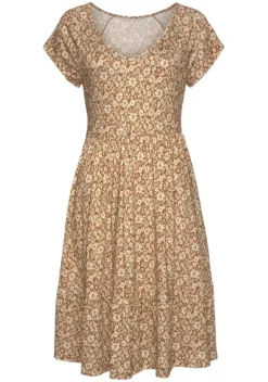 Kurze Kleider|Buffalo Jerseykleid Braun-Creme-Bedruckt