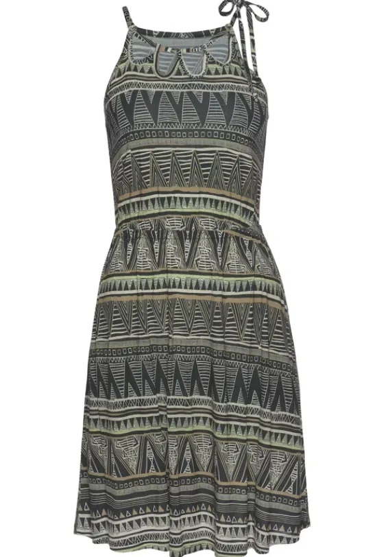 Kurze Kleider|Beachtime Jerseykleid Schwarz-Grun-Bedruckt