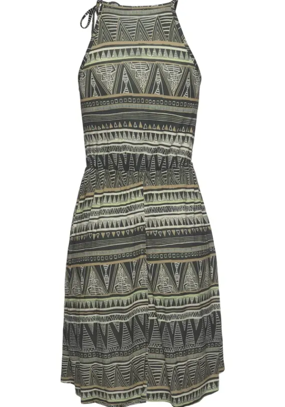 Kurze Kleider|Beachtime Jerseykleid Schwarz-Grun-Bedruckt