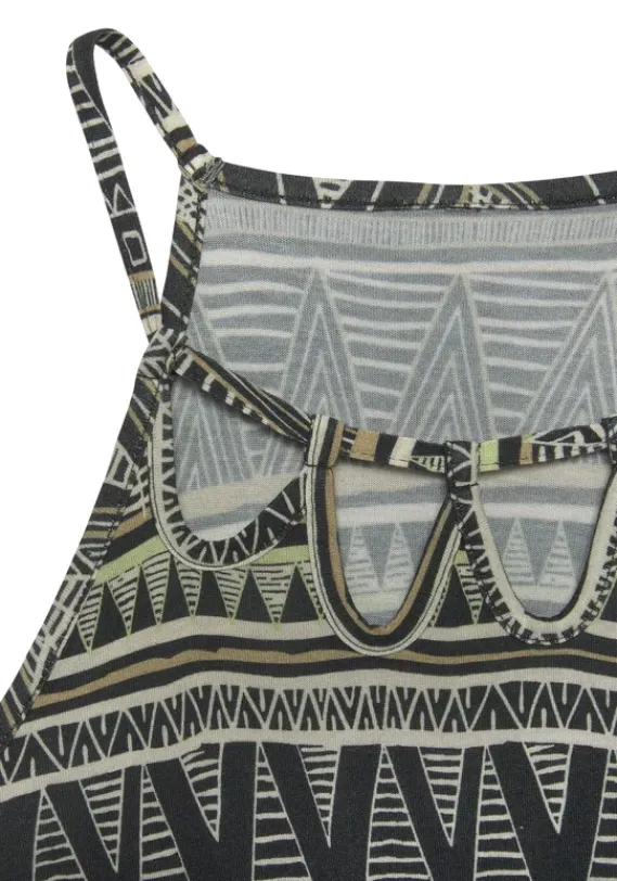 Kurze Kleider|Beachtime Jerseykleid Schwarz-Grun-Bedruckt