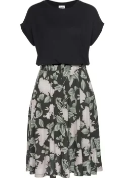 Kurze Kleider|Buffalo Jerseykleid Schwarz-Rosa-Bedruckt