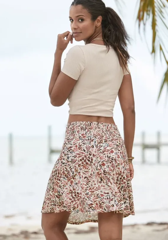 Rocke|Vivance Jerseyrock Creme-Mauve Bedruckt