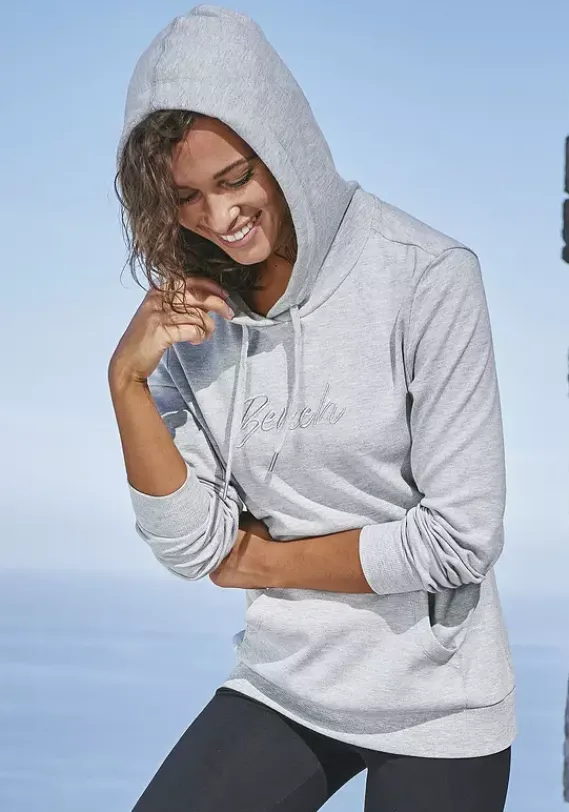 Damenshirts|Bench. Kapuzensweatshirt Hellgrau-Meliert