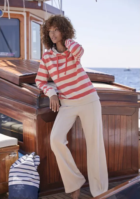 Damenshirts|H.I.S Kapuzensweatshirt Rot-Nougat-Gestreift