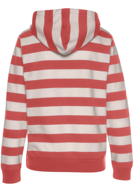 Damenshirts|H.I.S Kapuzensweatshirt Rot-Nougat-Gestreift