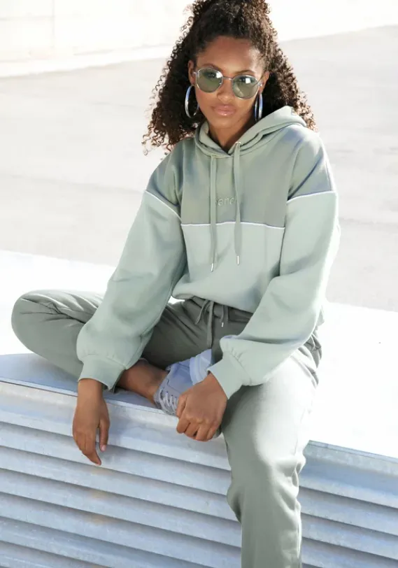 Damenshirts|Bench. Kapuzensweatshirt Graugrun-Hellgrun