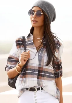 Blusen|Buffalo Karobluse Braun-Creme-Kariert