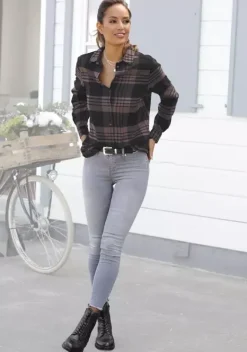 Blusen|LASCANA Karobluse Lila-Schwarz-Kariert