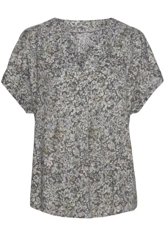 Blusen|Vivance Kurzarmbluse Grau-Bedruckt
