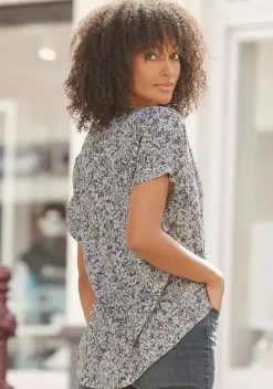 Blusen|Vivance Kurzarmbluse Grau-Bedruckt