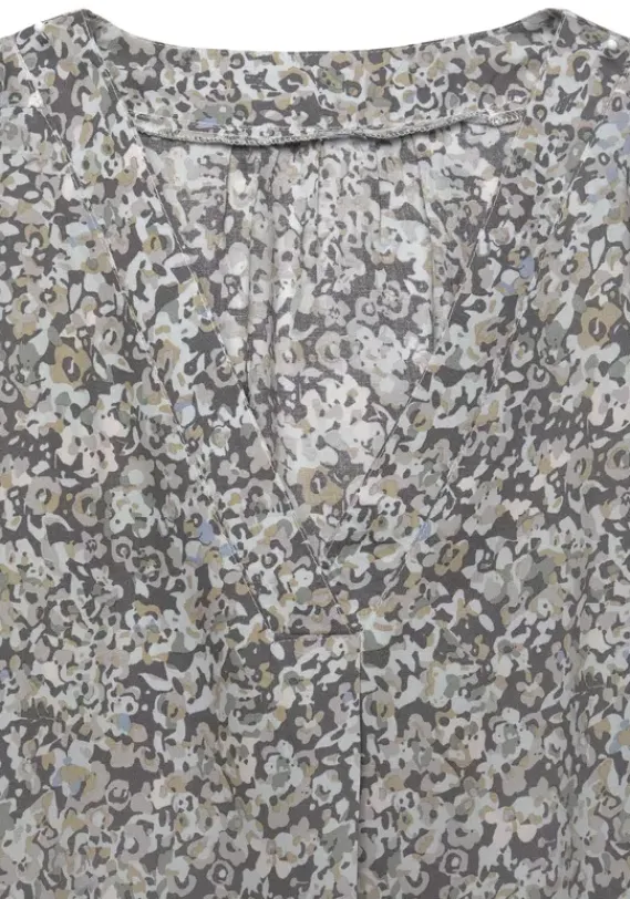 Blusen|Vivance Kurzarmbluse Grau-Bedruckt