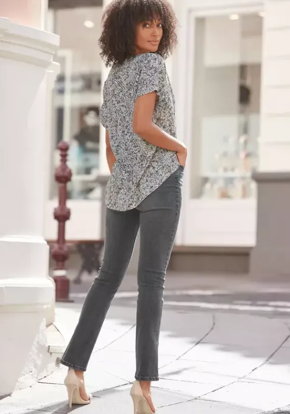 Blusen|Vivance Kurzarmbluse Grau-Bedruckt