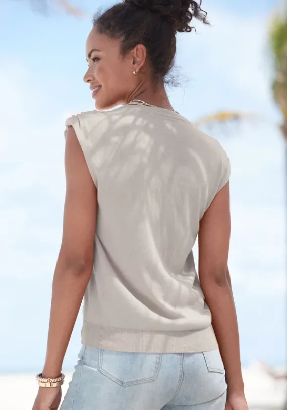 Pullover|LASCANA Kurzarmpullover Sand