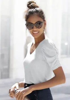 Pullover|Vivance Kurzarmpullover Silberfarben