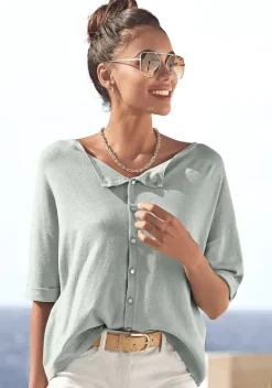 Pullover|Vivance Kurzarmpullover Hellgrun