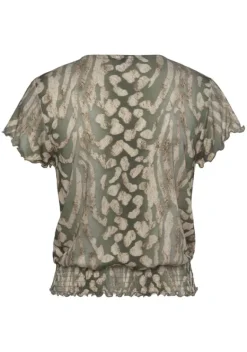Damenshirts|LASCANA Kurzarmshirt Taupe-Grun-Bedruckt