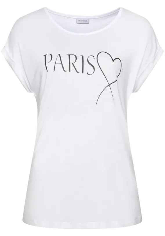 Damenshirts|LASCANA Kurzarmshirt Weis-Bedruckt