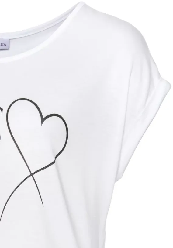 Damenshirts|LASCANA Kurzarmshirt Weis-Bedruckt