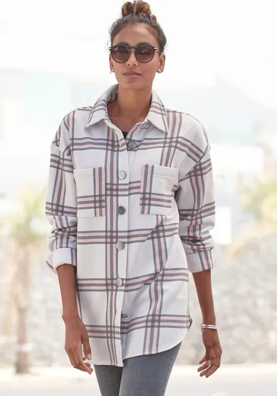 Jacken & Mantel|LASCANA Kurzjacke Grau-Rosa-Creme-Kariert