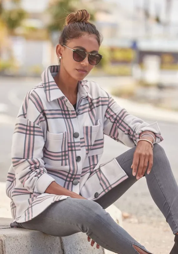 Jacken & Mantel|LASCANA Kurzjacke Grau-Rosa-Creme-Kariert