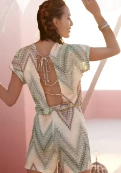 Overalls|LASCANA Kurzoverall Grun-Rostorange-Aubergine-Bedruckt