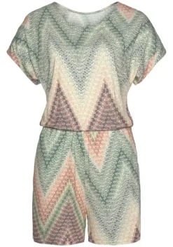 Overalls|LASCANA Kurzoverall Grun-Rostorange-Aubergine-Bedruckt