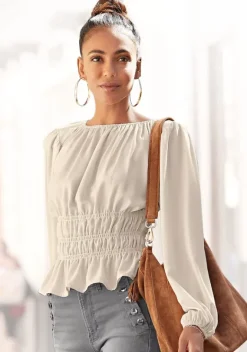 Blusen|LASCANA Langarmbluse Creme