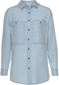 Blusen|Vivance Langarmbluse Blue Washed