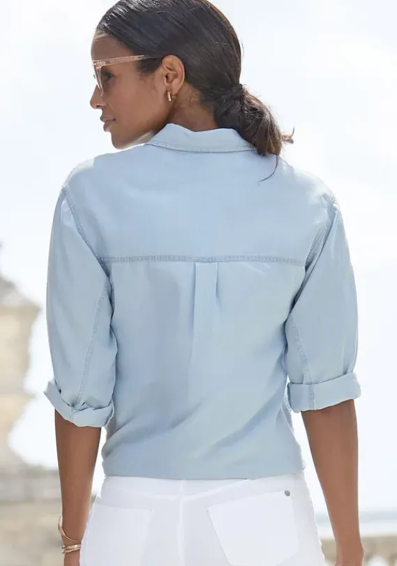 Blusen|Vivance Langarmbluse Blue Washed