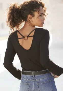 Damenshirts|LASCANA Langarmshirt Schwarz