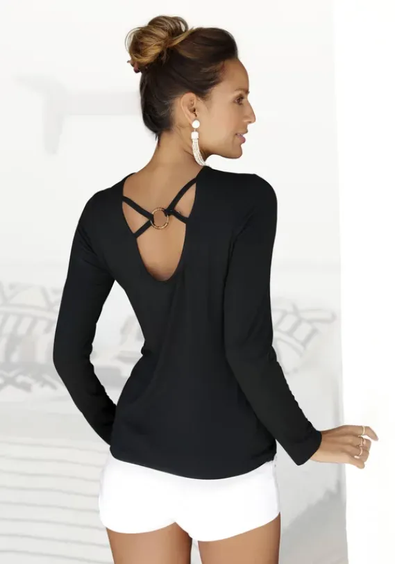 Damenshirts|LASCANA Langarmshirt Schwarz