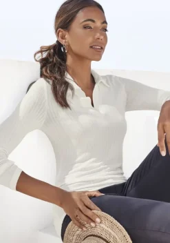 Damenshirts|LASCANA Langarmshirt Creme