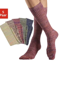 Socken|LASCANA Langsocken 1X Gelb-Bunt, 1X Grun-Bunt, 1X Rot-Bunt, 1X Blau-Bunt, 1X Hellbraun-Bunt