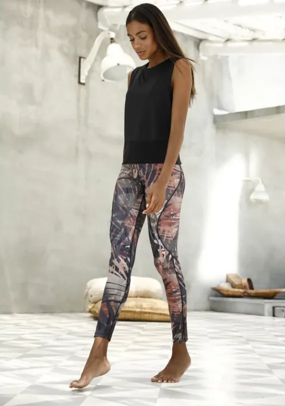 Relaxhosen|LASCANA ACTIVE Leggings"Tropical" Gemustert-Braun-Beige-Grau