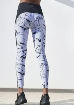 Relaxhosen|LASCANA ACTIVE Leggings"White Marble" Weis-Schwarz-Gemustert-Neongelb