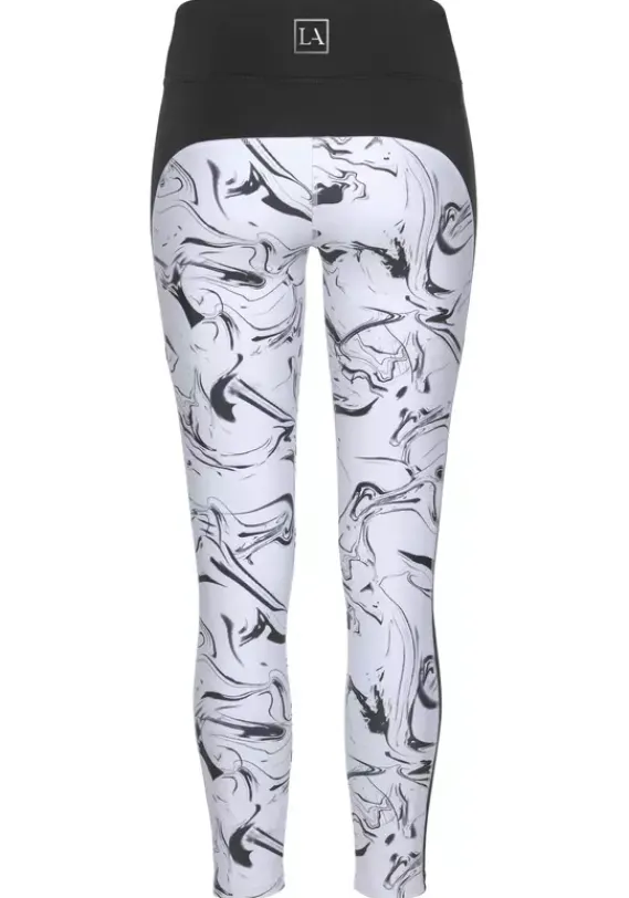Relaxhosen|LASCANA ACTIVE Leggings"White Marble" Weis-Schwarz-Gemustert-Neongelb