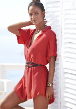 Blusen|LASCANA Longbluse Korallrot