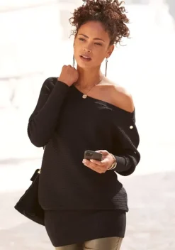 Pullover|LASCANA Longpullover Schwarz