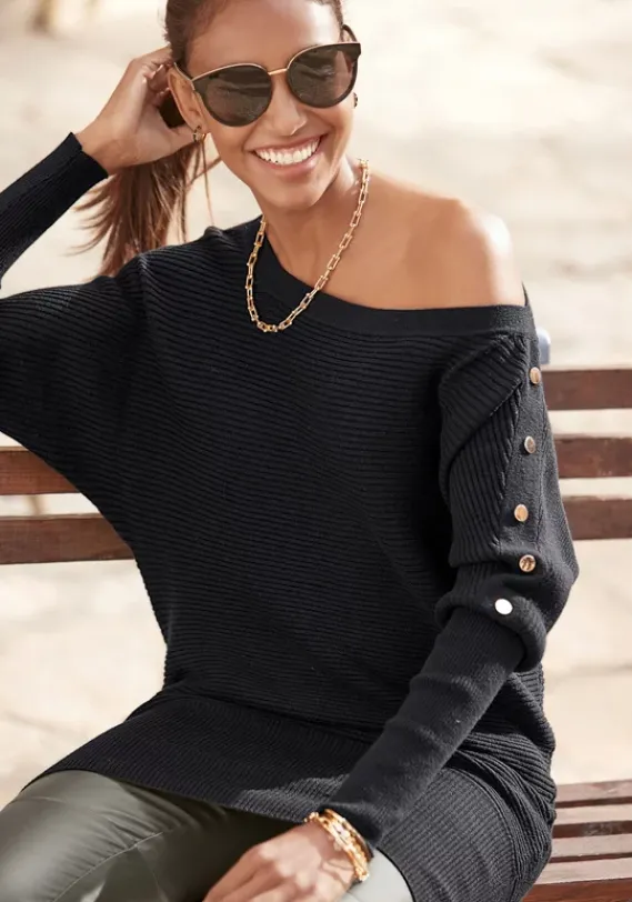 Pullover|LASCANA Longpullover Schwarz