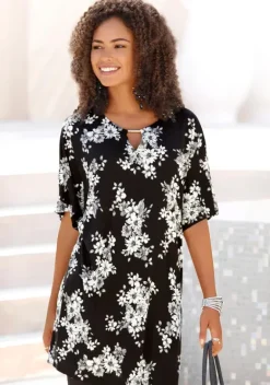 Damenshirts|LASCANA Longshirt Schwarz-Bedruckt
