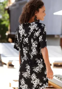 Damenshirts|LASCANA Longshirt Schwarz-Bedruckt