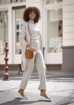 Jacken & Mantel|LASCANA Longstrickjacke Beige-Meliert