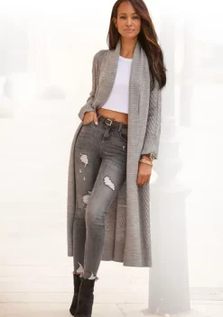 Jacken & Mantel|LASCANA Longstrickjacke Grau-Meliert