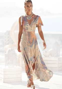 Maxikleider|Buffalo Maxikleid Orange-Blau-Bedruckt