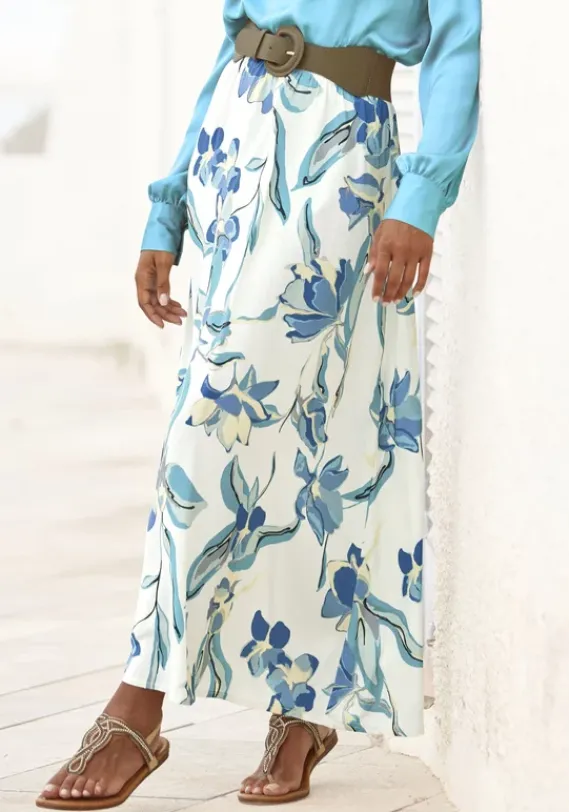 Rocke|LASCANA Maxirock Creme-Blau Bedruckt