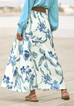 Rocke|LASCANA Maxirock Creme-Blau Bedruckt