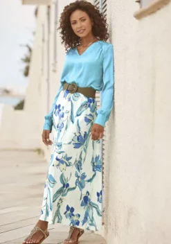 Rocke|LASCANA Maxirock Creme-Blau Bedruckt