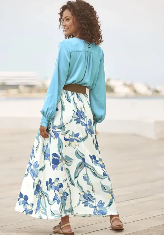 Rocke|LASCANA Maxirock Creme-Blau Bedruckt