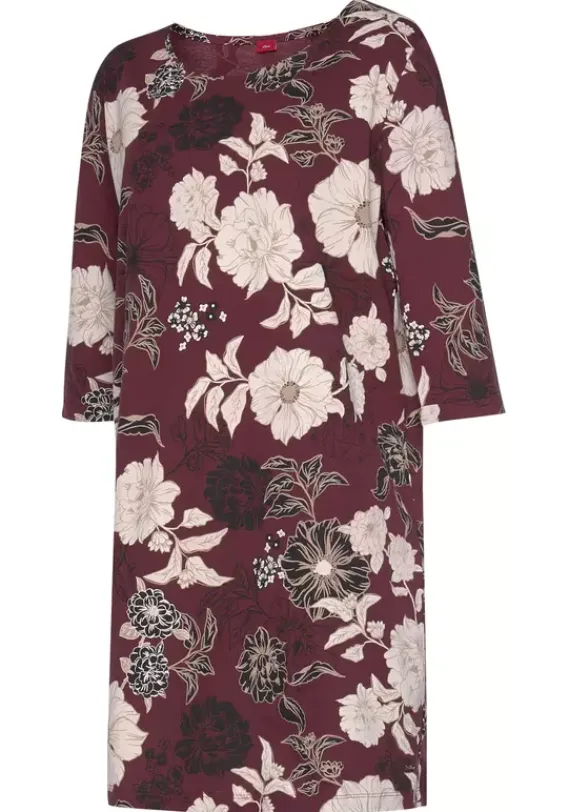 Nachhaltige Nachtwasche|s.Oliver Nachthemd Bordeaux-Geblumt-Mehrfarbig